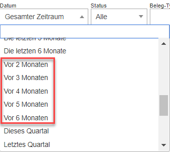 Screenshot Datumsfilter mit verschiedenen Markierungen