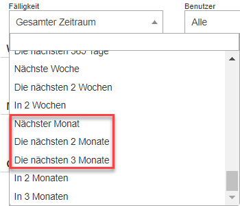 Screenshot Datumsfilter mit verschiedenen Markierungen