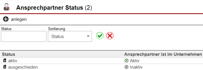 Screenshot Übersicht angelegter Ansprechpartner-Status