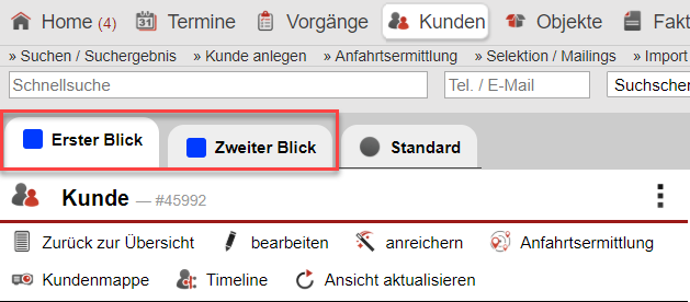 Screenshot zweier Reiteranzeigen in einem Kundendatensatz