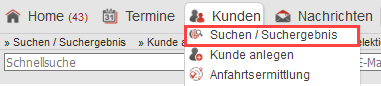 Screenshot des Menüpunkts Kundensuche