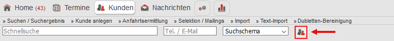 Screenshot Hauptmenü und "Letzte Kunden" Button