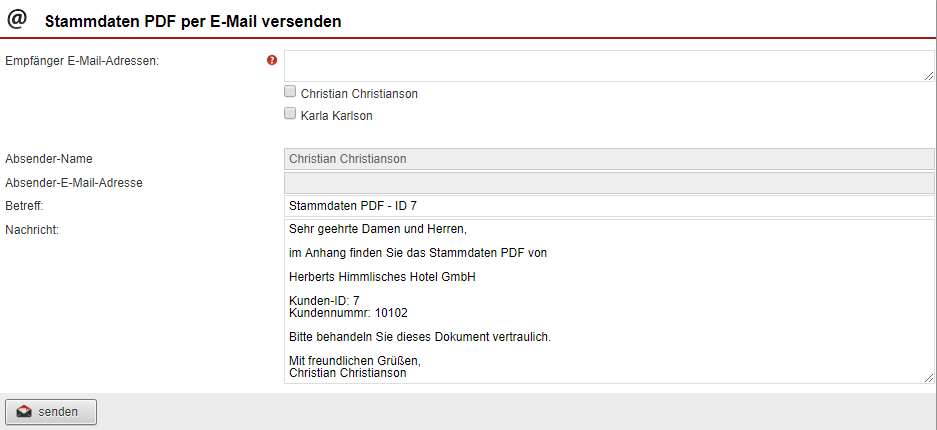 Screenshot Stammdaten PDF per E-Mail versenden