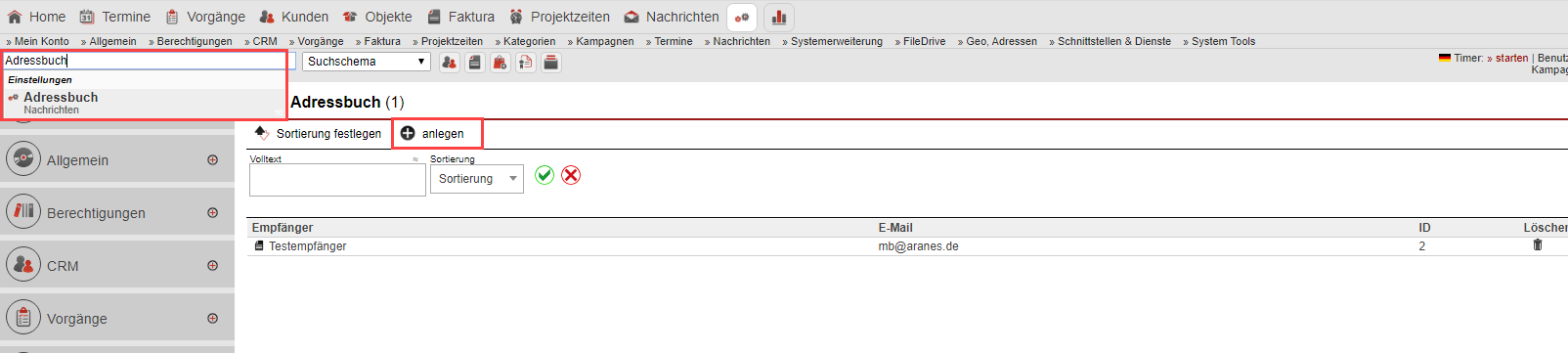 Screenshot Schnellsuchfunktion im AkquiseManager