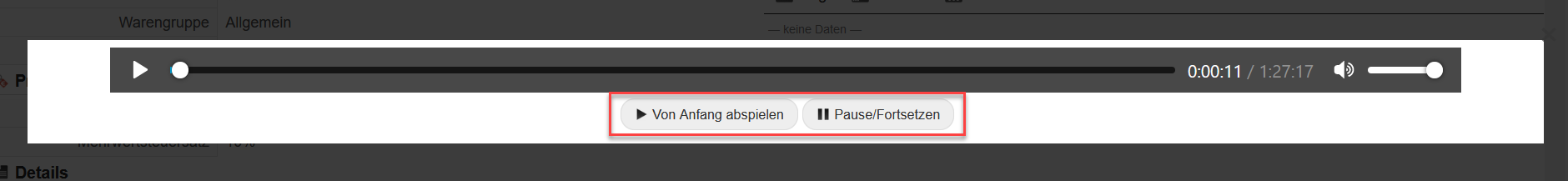 Screenshot interner Audio-Player